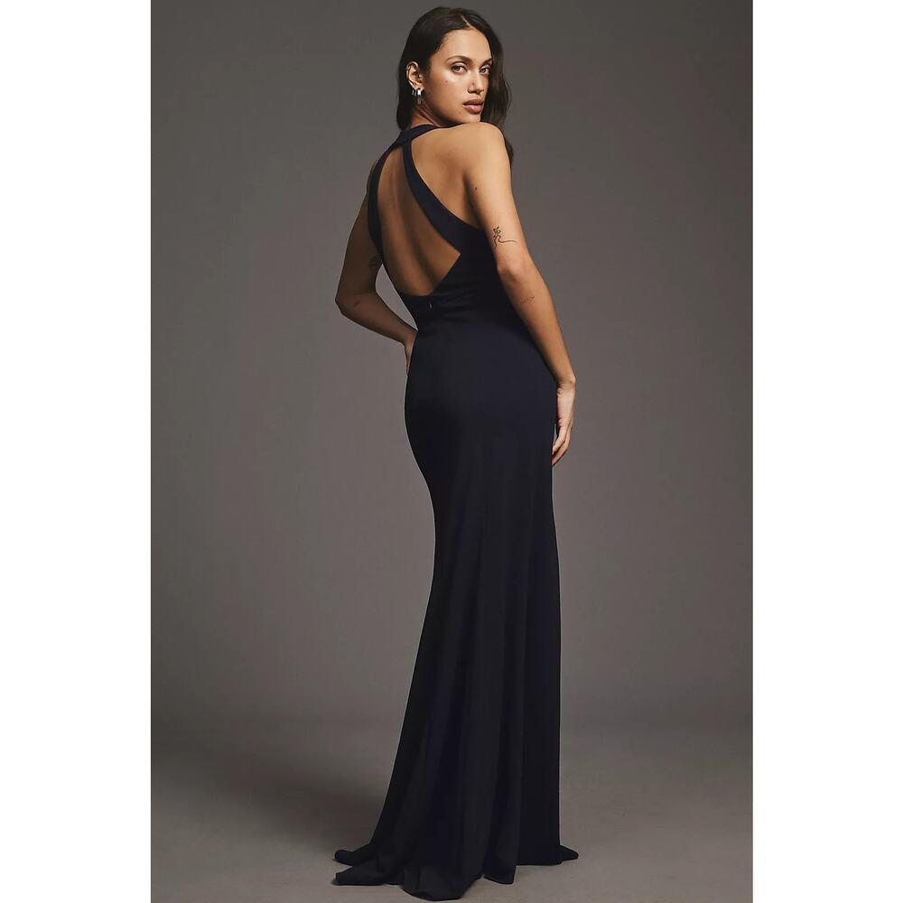 NWT Anthropologie BHLDN Juliana High-Neck Side-Slit Stretch Crepe Maxi Dress S - Picture 4 of 5